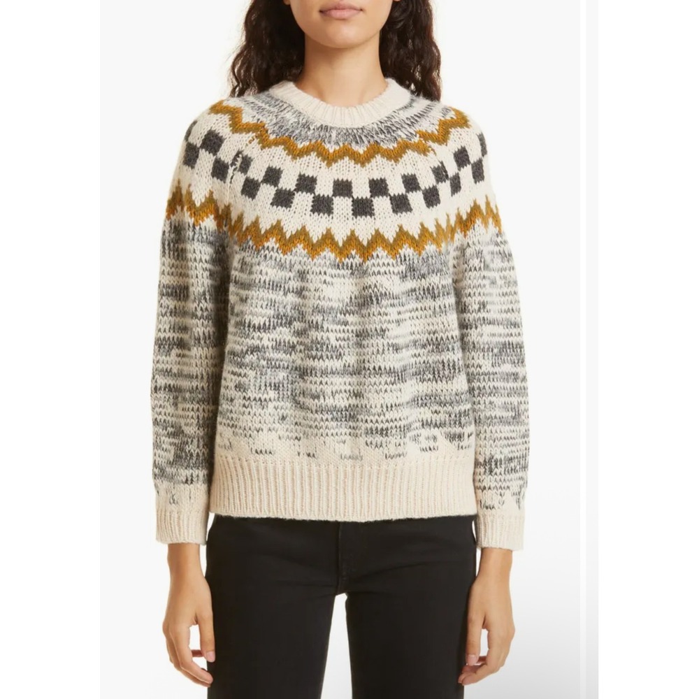 THE GREAT. Fair Isle The Geo Check Alpaca Blend Sweater Womens Size XS Cozy Knit